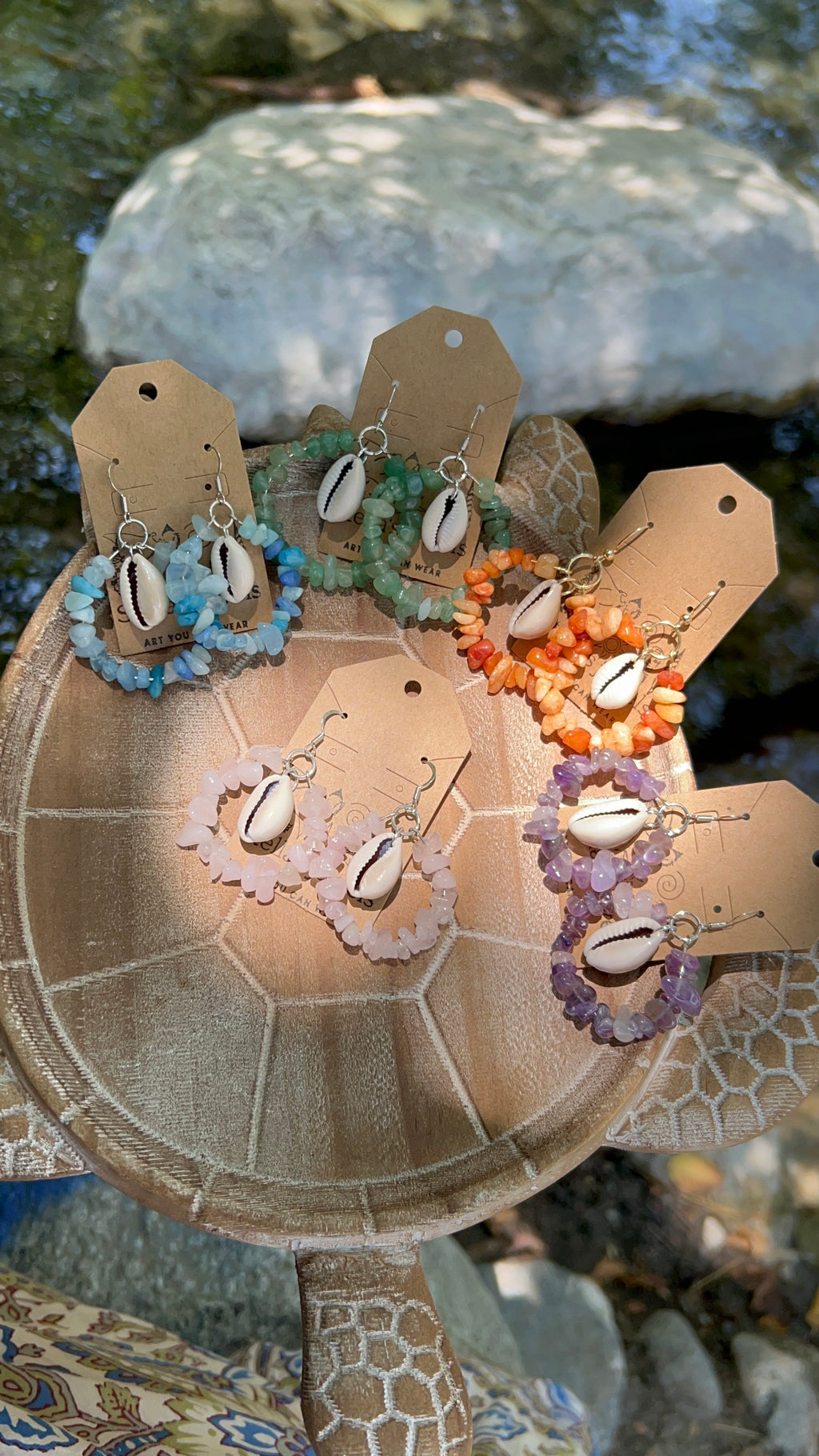 Rainbow Cowire shell earrings