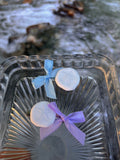 Purple and blue sand dollar hair clips