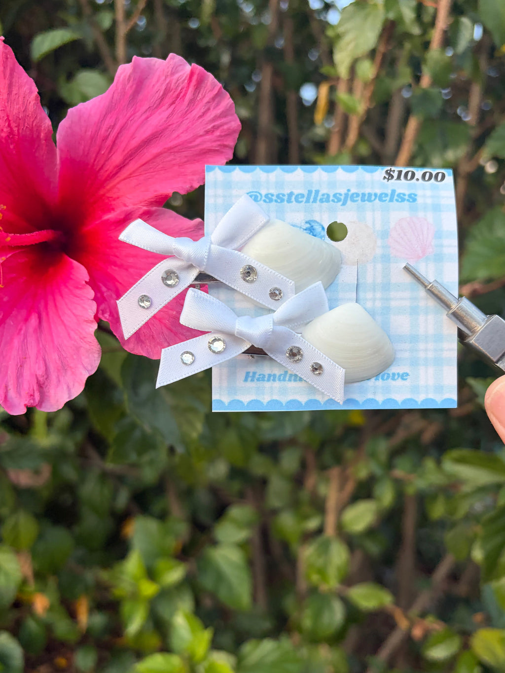 Bling bow coastal hair clip set