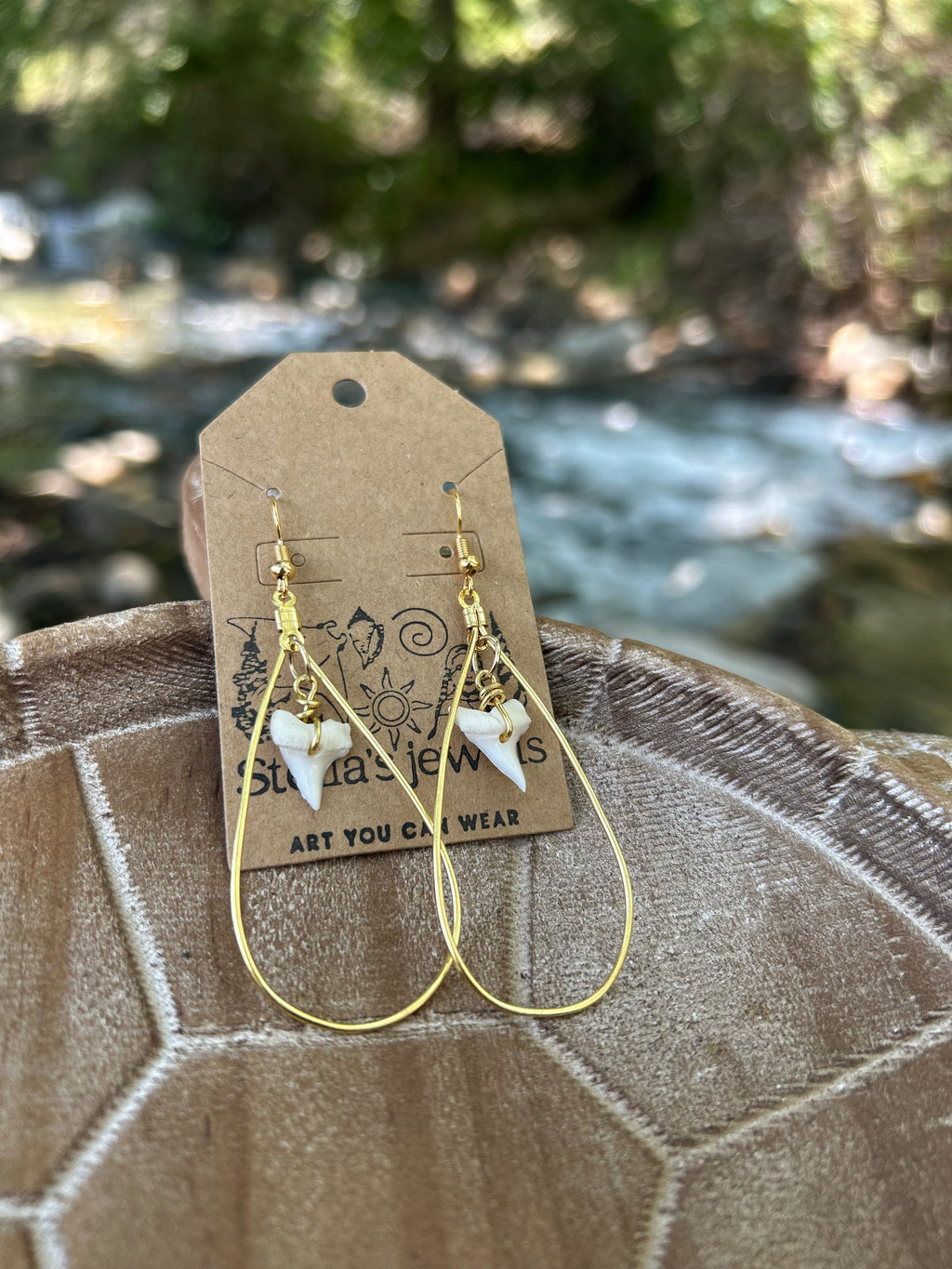 Gold shark tear earrings
