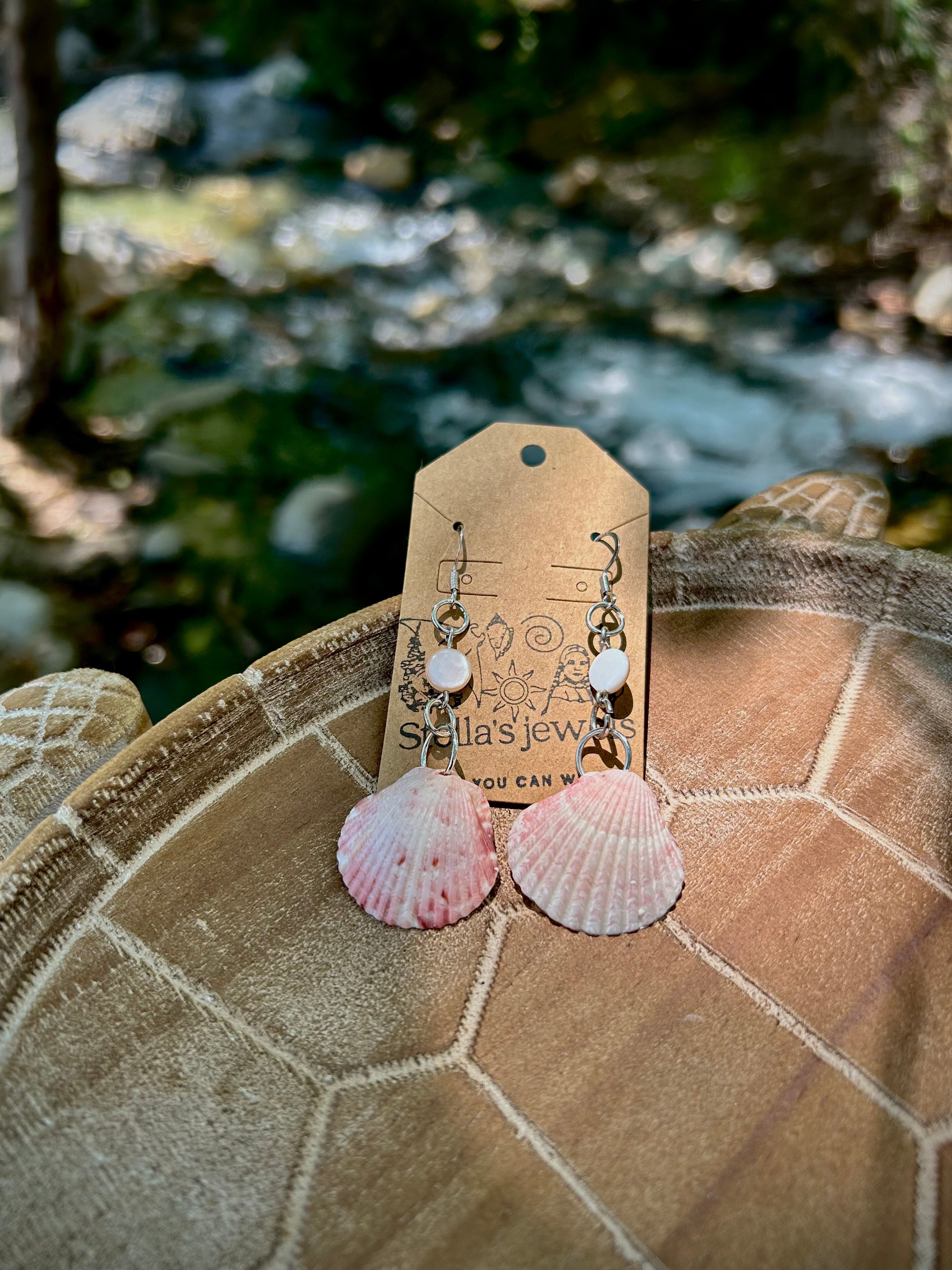 Light pink calico shell earrings