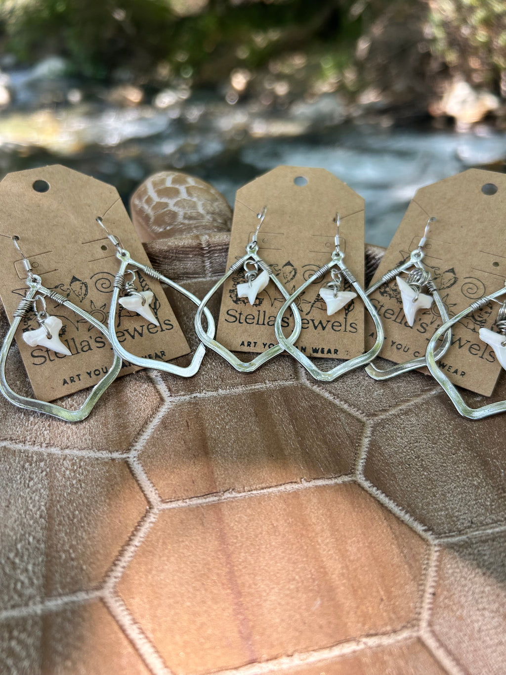 Silver shark tear earrings