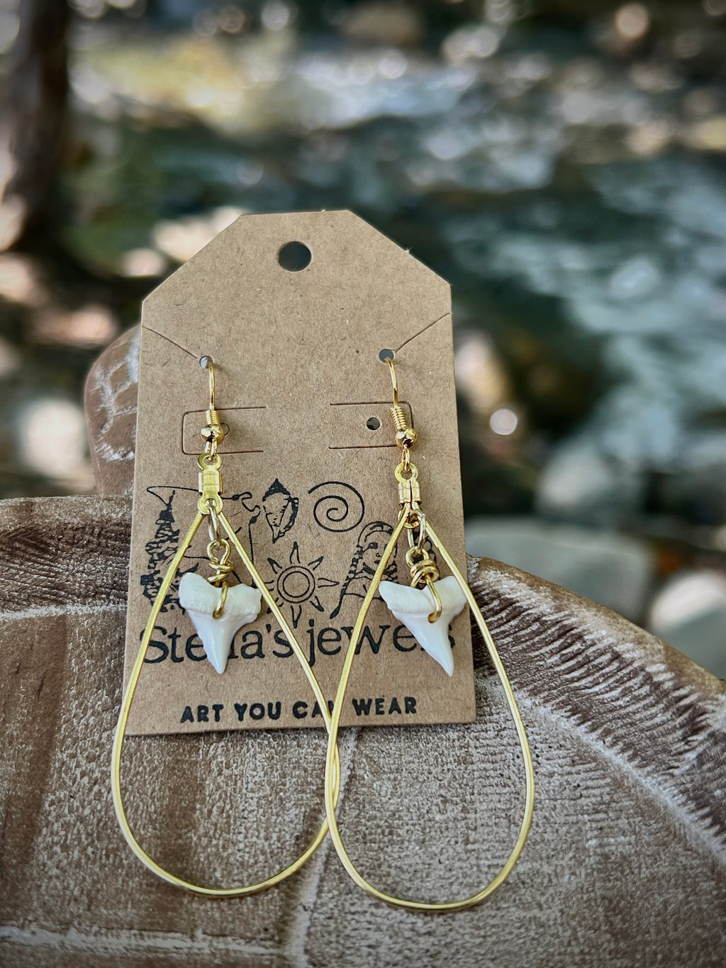 Gold shark tear earrings